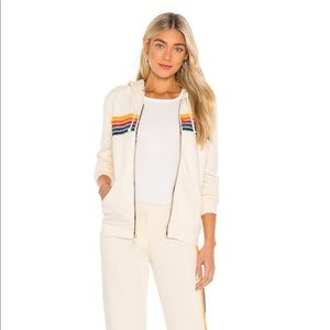 Aviator Nation 5 Stripe Hoodie in Vintage White